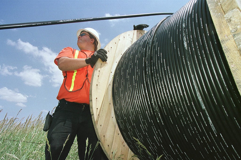 Fiber Cable Roll Being Installed.